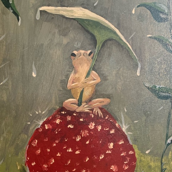 Handpainted frog with mushrooms original by Denise Crome -acrylic on canvas - Picture 4 of 7